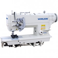Worlden WD-875D двухигольная швейная машина с игольным транспортом (двойное продвижение), с отключением игл и увеличенными челноками
