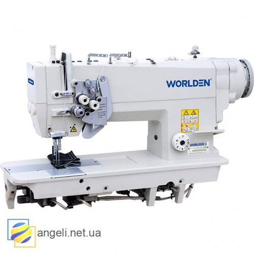 Worlden WD-875D двухигольная швейная машина с игольным транспортом (двойное продвижение), с отключением игл и увеличенными челноками